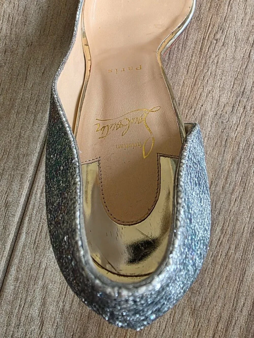 Christian Louboutin Toboggan D'Orsay 100 Glitter Blue/Grey Strap Shoe Eur. 39.5